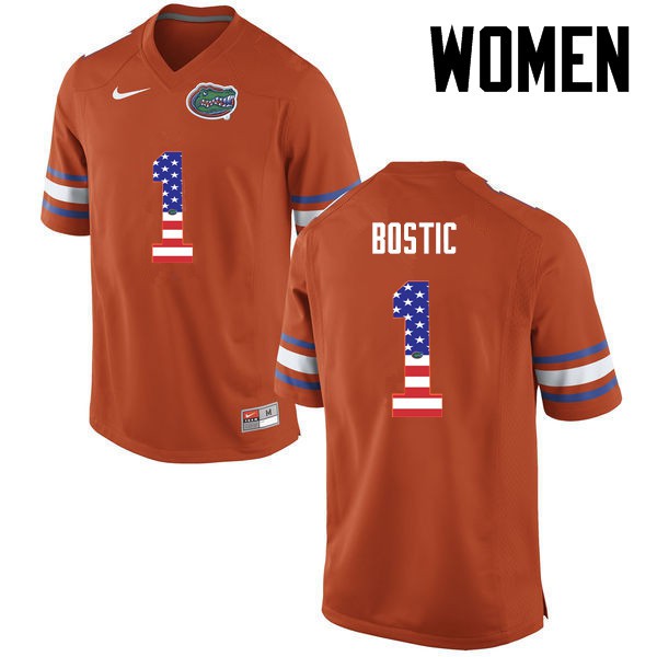 Florida Gators Women #1 Jonathan Bostic College Football USA Flag Fashion Orange